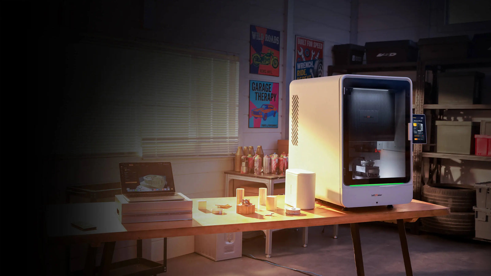 InfiMaker K1 desktop 5-axis CNC in a workshop