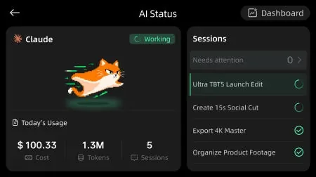 PexarBolt AI Status interface displaying Claude Code session information