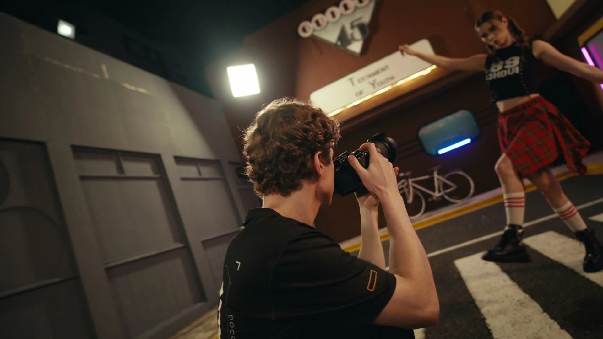 A commercial photographer using PixelMob on a studio camera rig