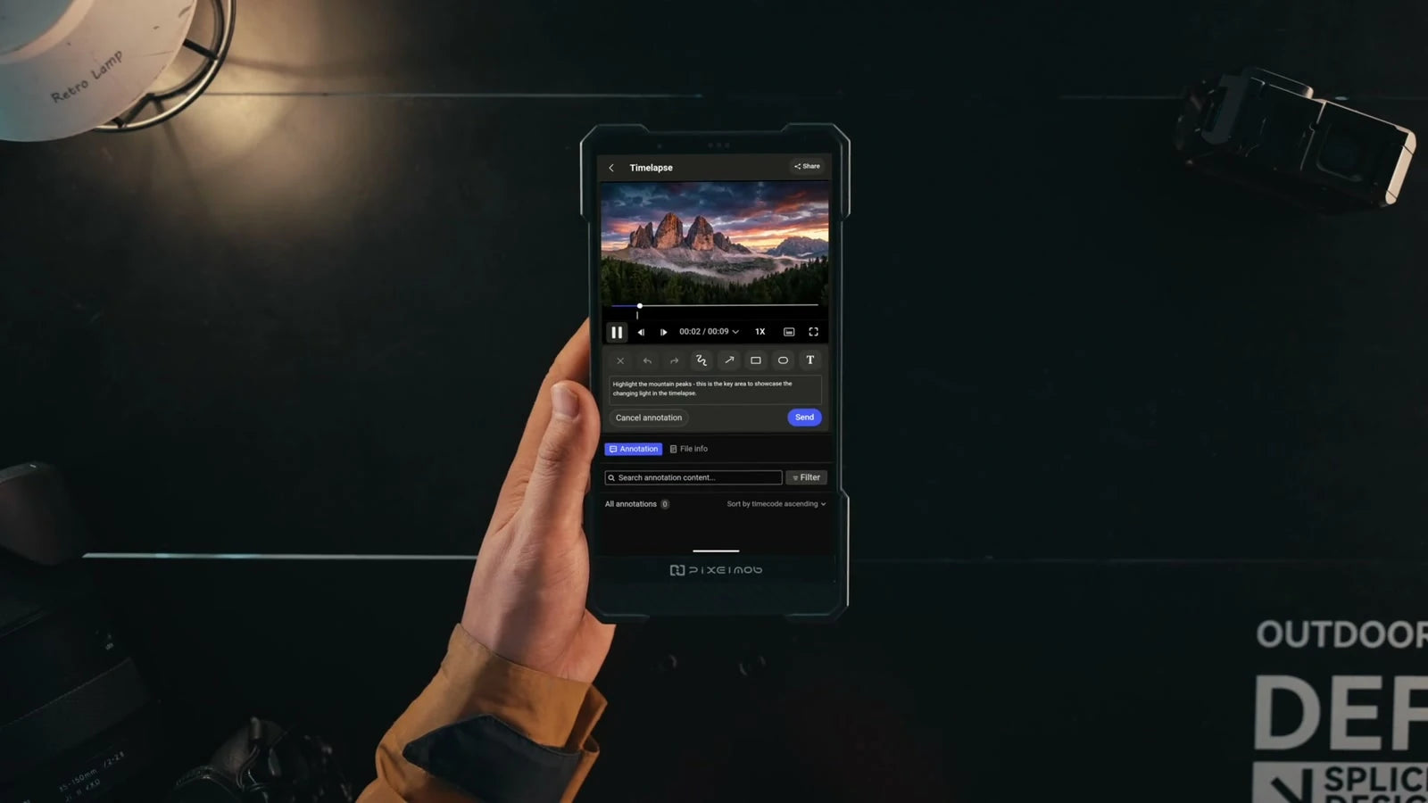 Video timeline and review tools on a handheld PixelMob