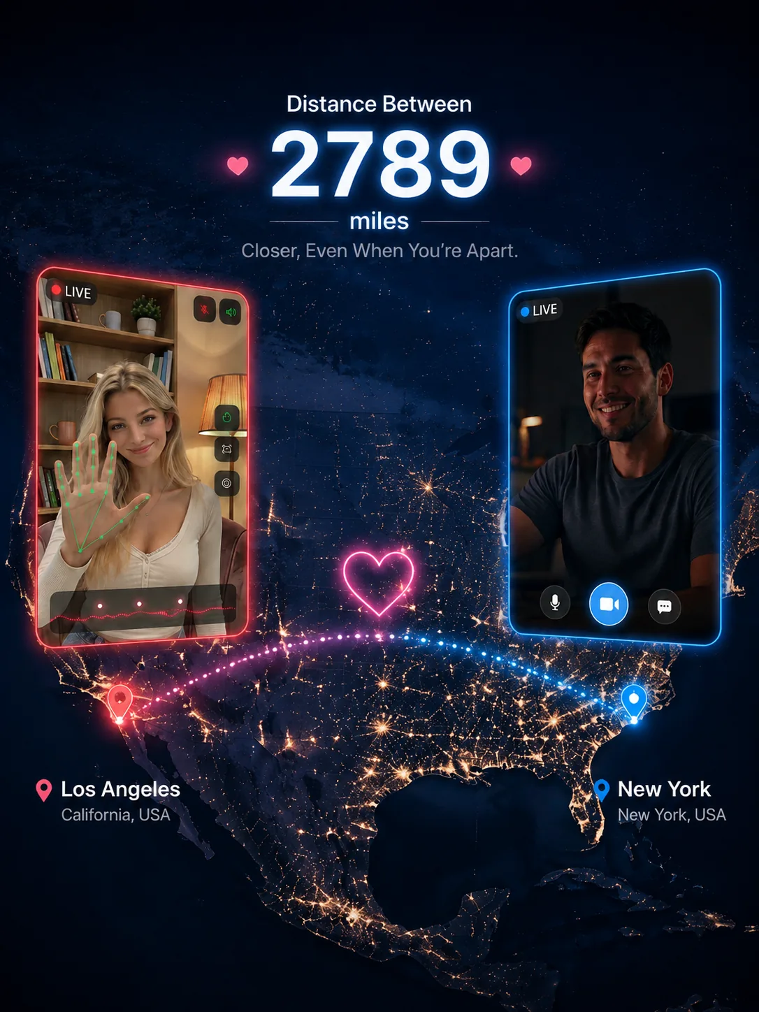 Pulsar F1 Live Sync concept showing two adults connected by a video call