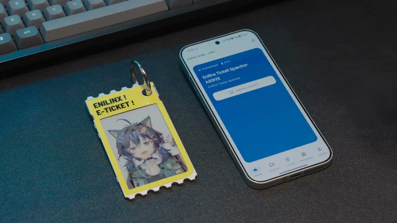 TICKEY card beside a phone showing image editing in the companion app